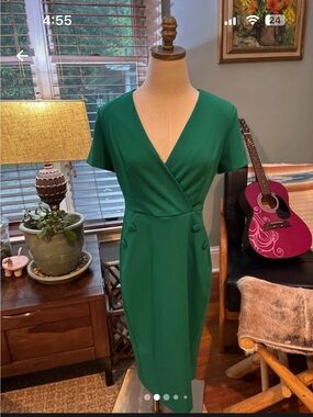 NWT $138 Quiet Luxury Calvin Klein Green Wrap-Front Midi Dress RARE OUT OF STOCK